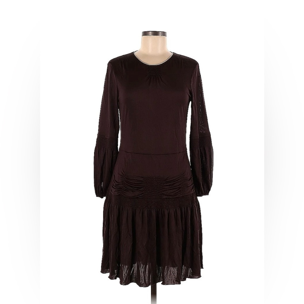 MAXAZRIA COLLECTION size M front ruched brown silk dress in excellent condition